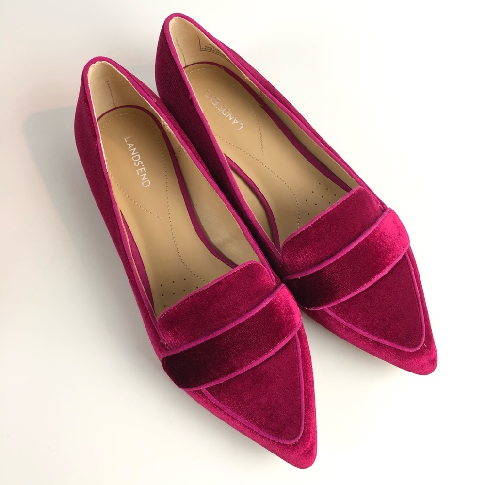 Lands End Velvet Skimmer Raspberry Slip on Loafers